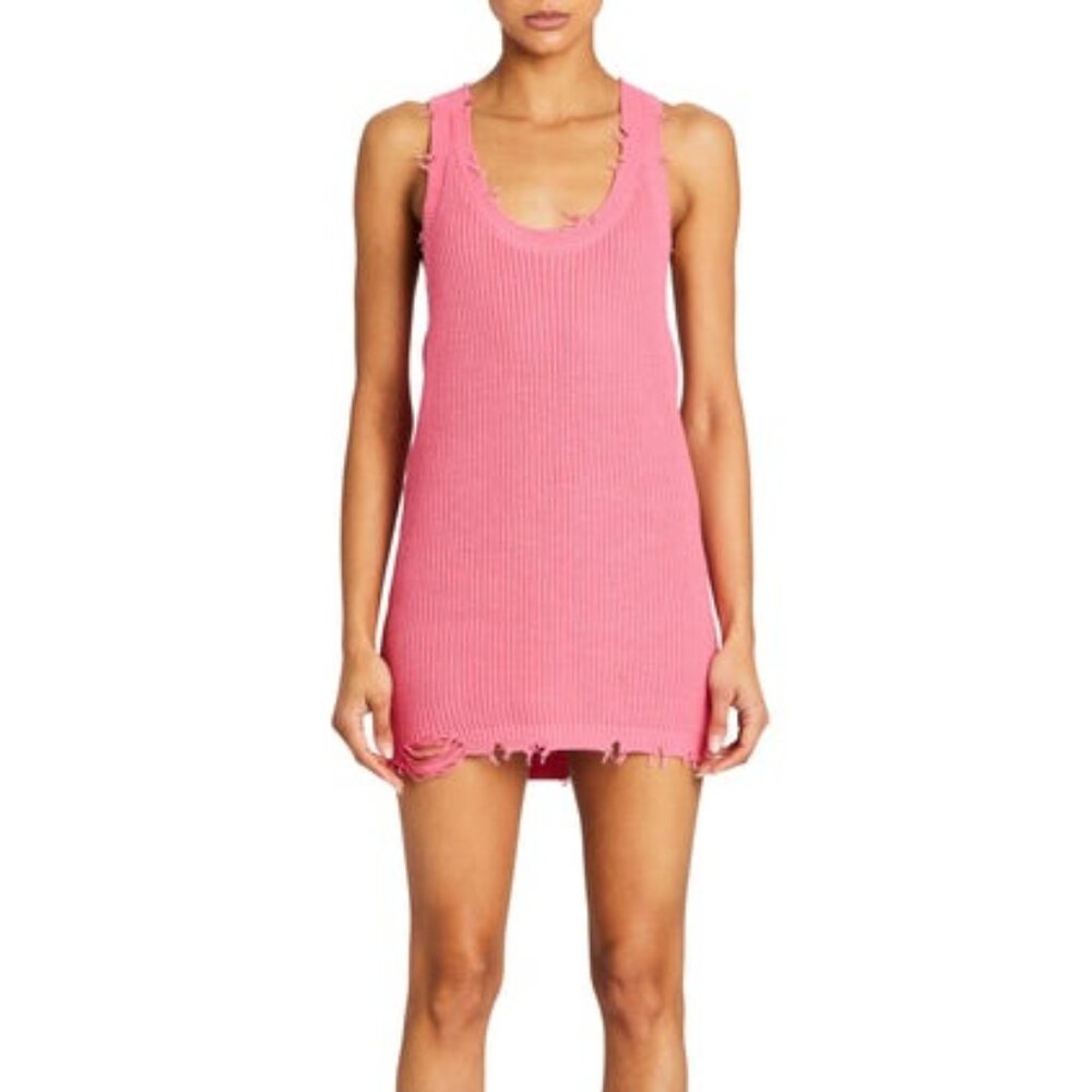 New SER.O.YA Yonit Dress in Watermelon pink knit mini crochet